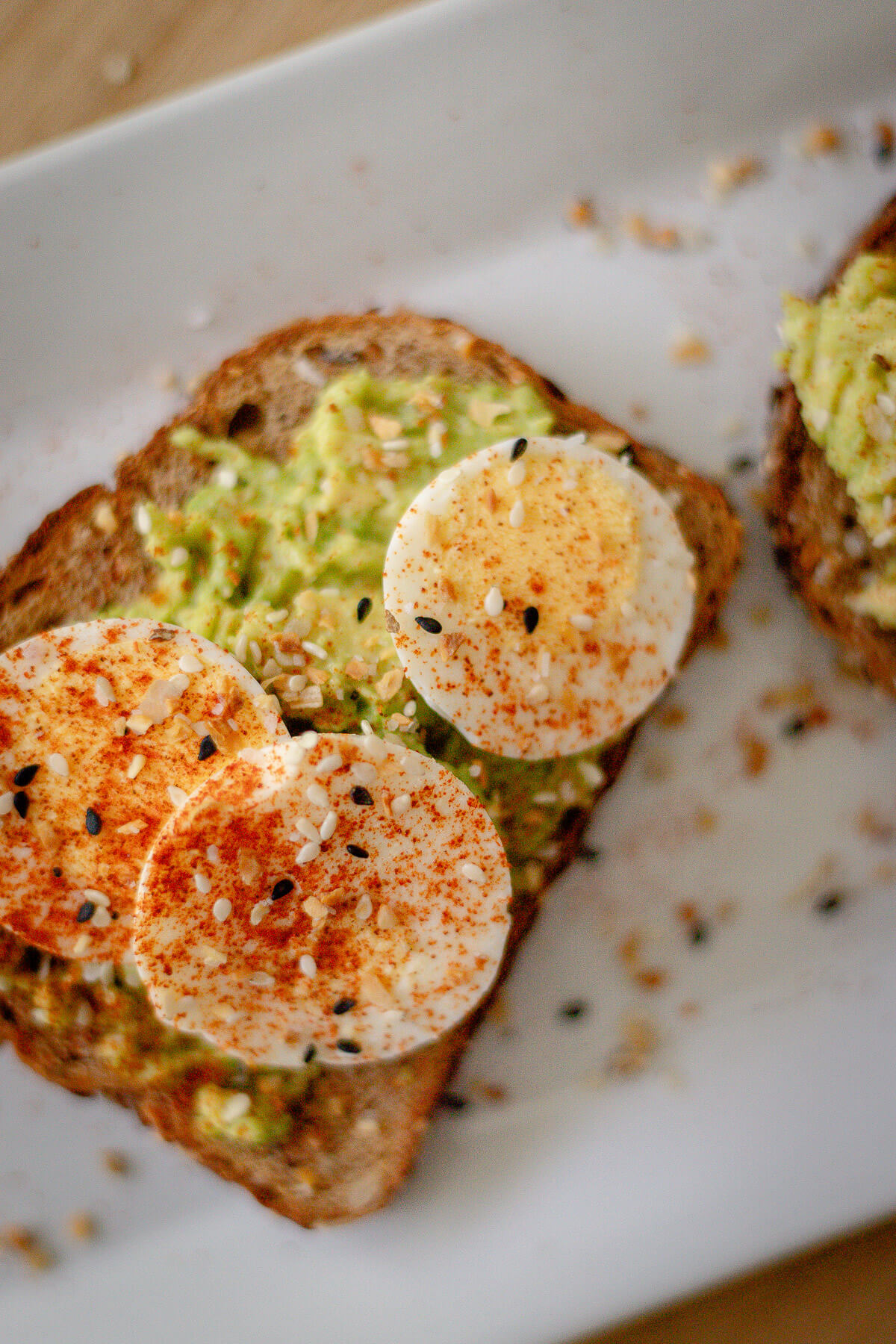 avocado toast with hard boiled paprika eggs
