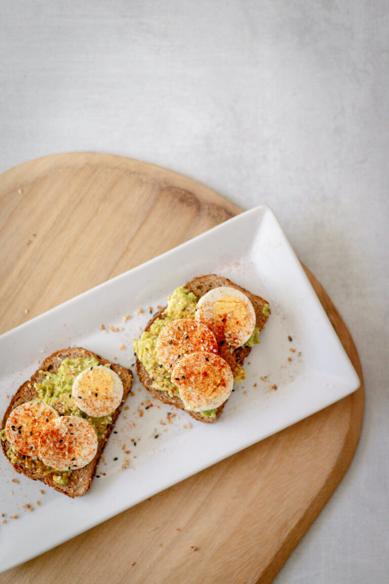 avocado toast with hard boiled paprika eggs