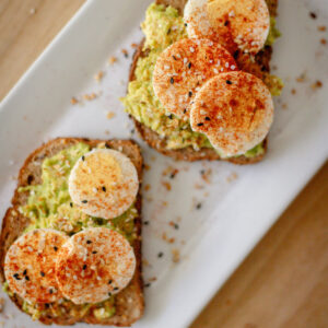 avocado toast with hard boiled paprika eggs