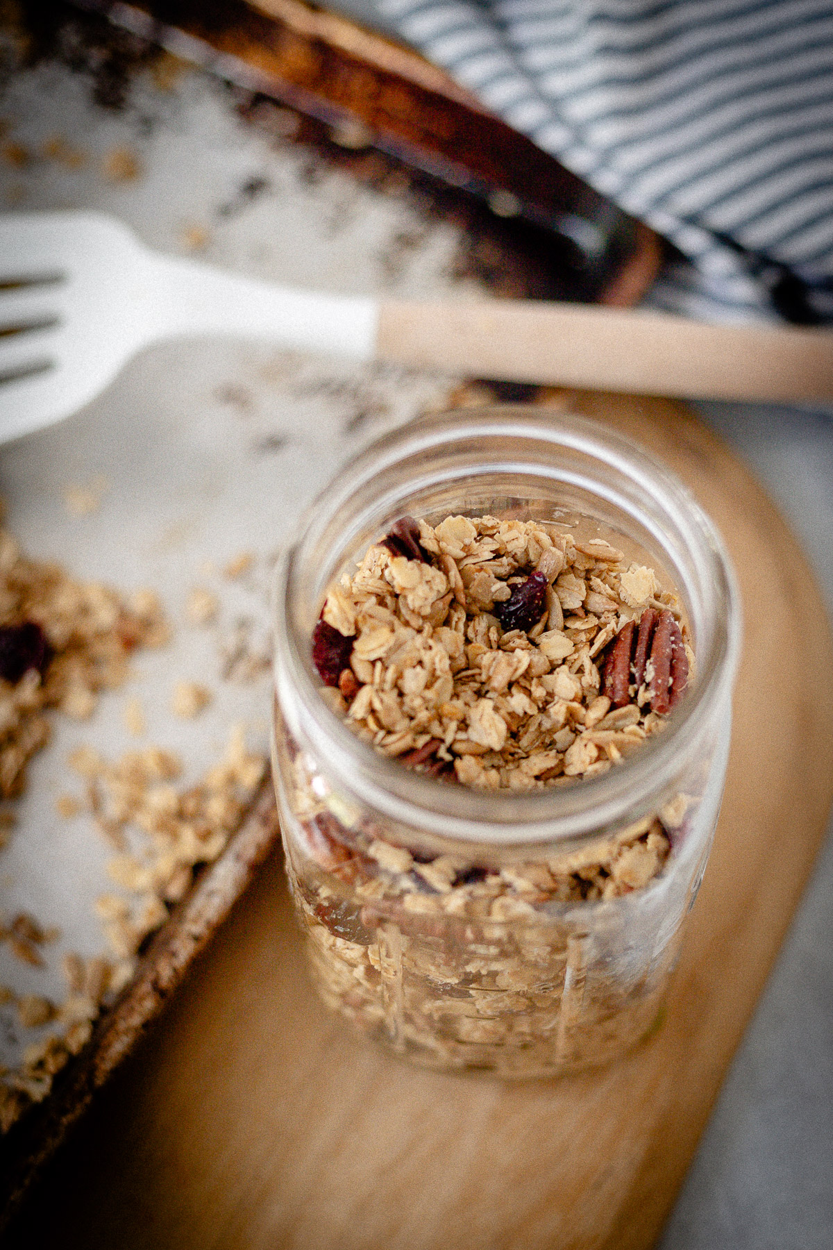 cranberry pecan granola in a jar
