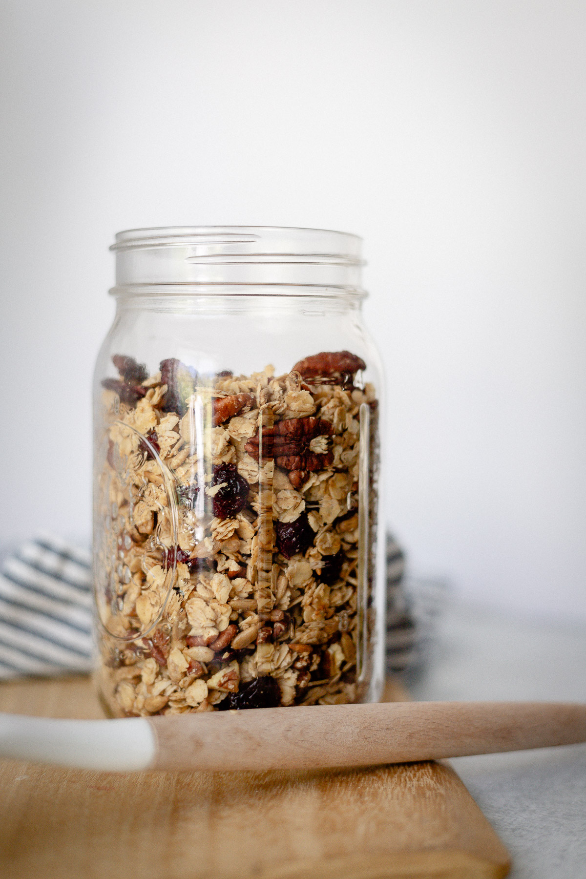 cranberry pecan granola in a jar