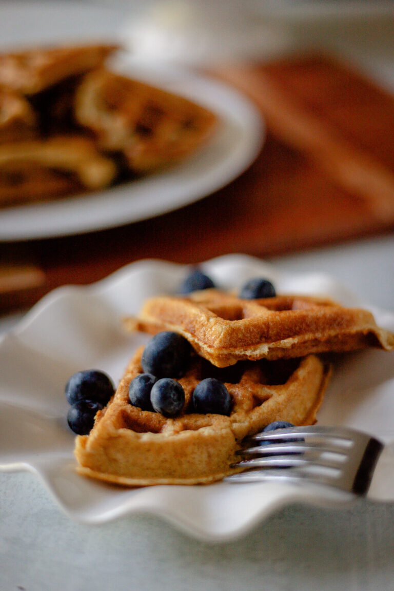 gluten free protein waffles with blueberries