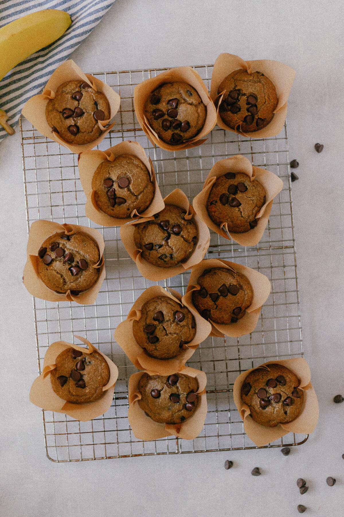 Blender Banana Chocolate Chip Muffins Banana Chocolate Chip Muffins on a cooling rack