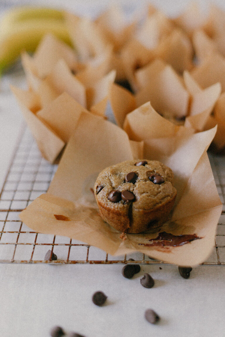 Banana Chocolate Chip Muffins on a cooling rack