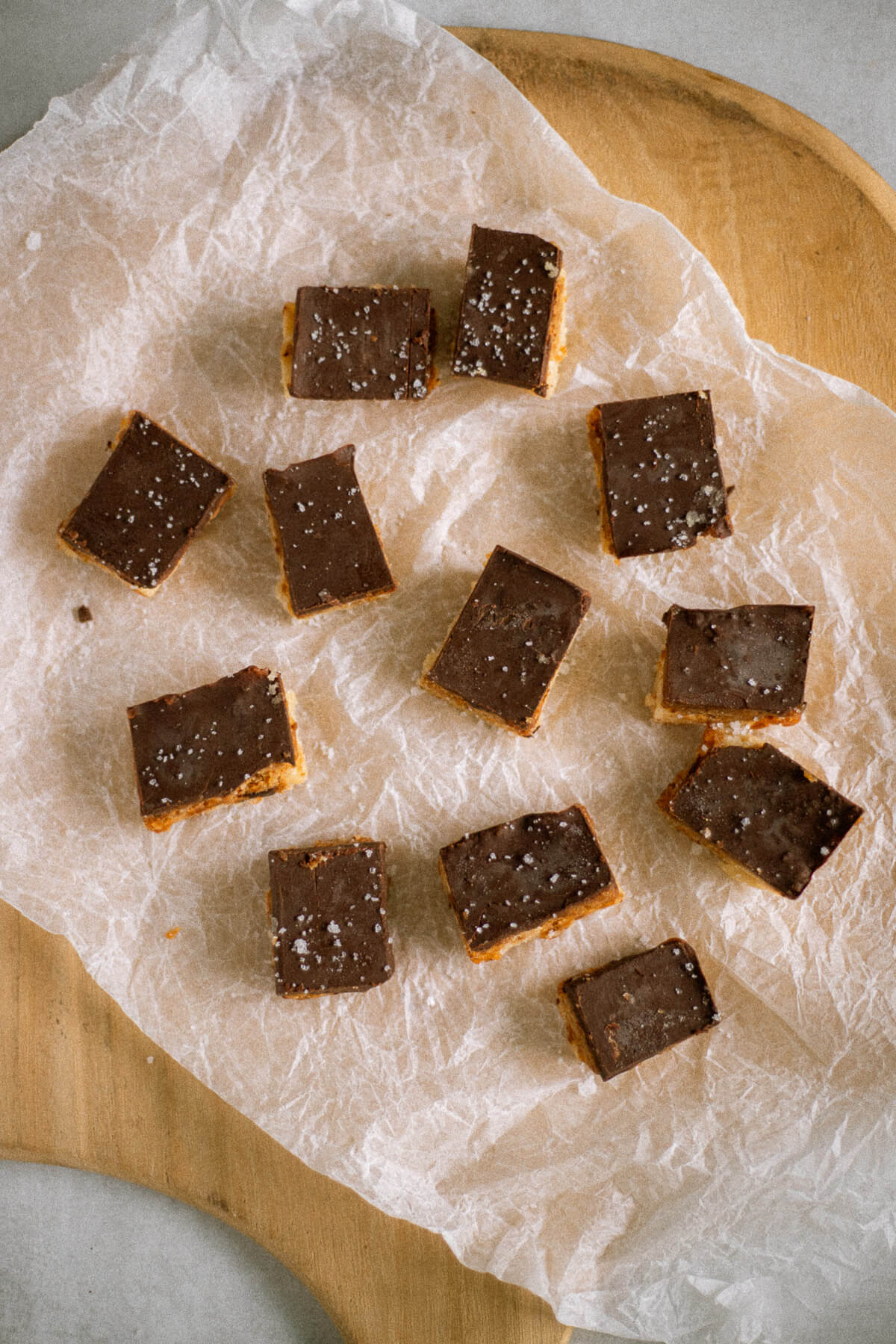 overhead view of peanut butter chocolate date bars - like a healthier chewy snickers bar