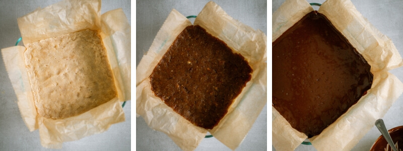 layers of peanut butter chocolate date bars