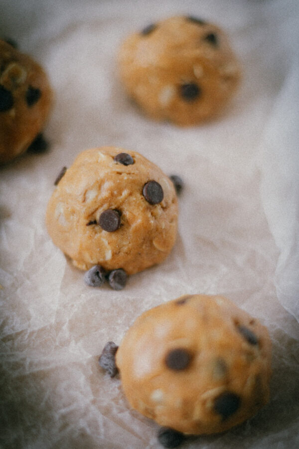 close up of Chocolate Peanut Butter Protein Balls