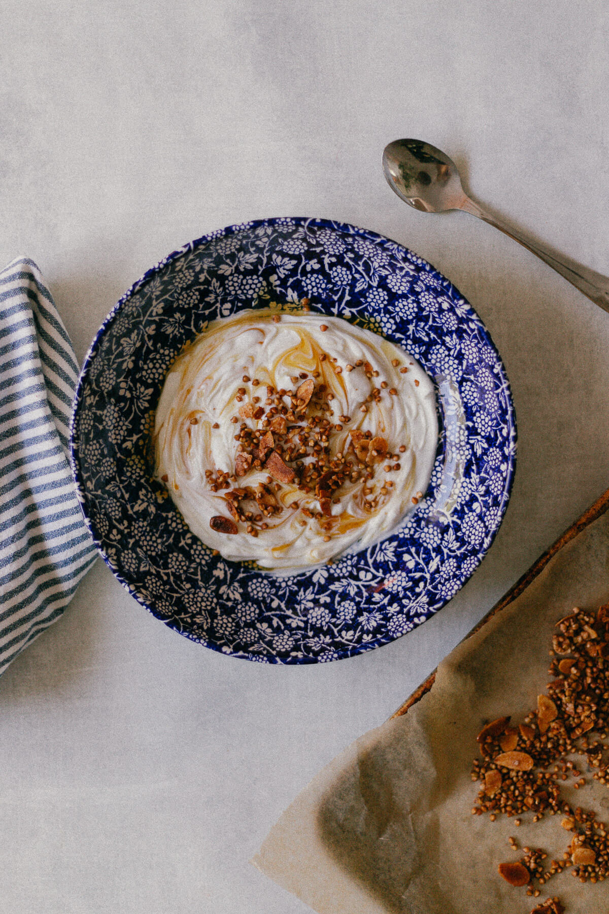 greek yogurt with honey and topped with buckwheat groat almond granola