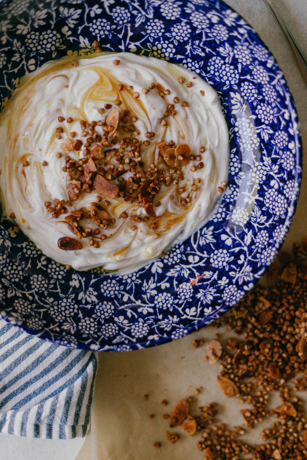 greek yogurt with honey and topped with buckwheat groat almond granola