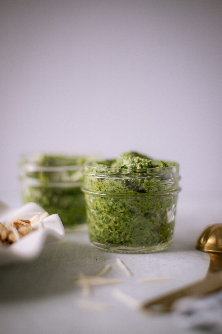hemp seed and spinach pesto in a small jar